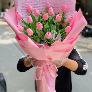 Bó Hoa Tulip cao su tone hồng 15 bông – Ngọt ngào