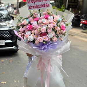 Bó Hoa Sáp Tone Trắng Hồng Dịu Dàng MS16-1