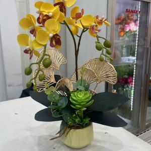 [HOA GIẢ] Chậu hồ điệp mini – 1 cành mini (màu chậu ngẫu nhiên) – HDG02