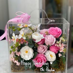 Hộp Mica Hoa Sáp mix Lụa MS904 – Size 27x24x14cm