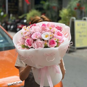 Bó Hoa Sáp Tone Trắng Hồng Dịu Dàng - MS1000