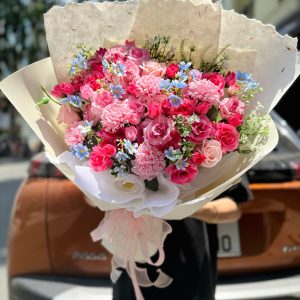 Bó Hoa Sáp Mix Lụa Hồng Nhiều Màu - MS1003